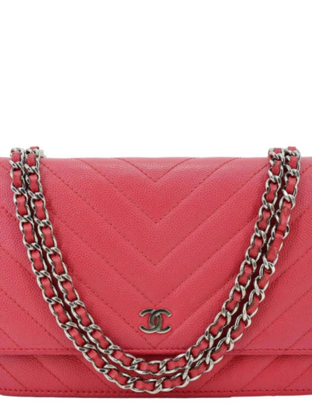 Chanel  CC WOC Chevron Leather Wallet On Chain Crossbody Bag Pink